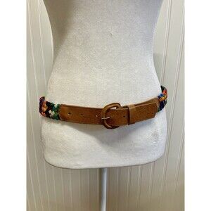 Colorful Woven Belt Multi Color with Leather buckle. Sz L 32' Made in Guatemala‎